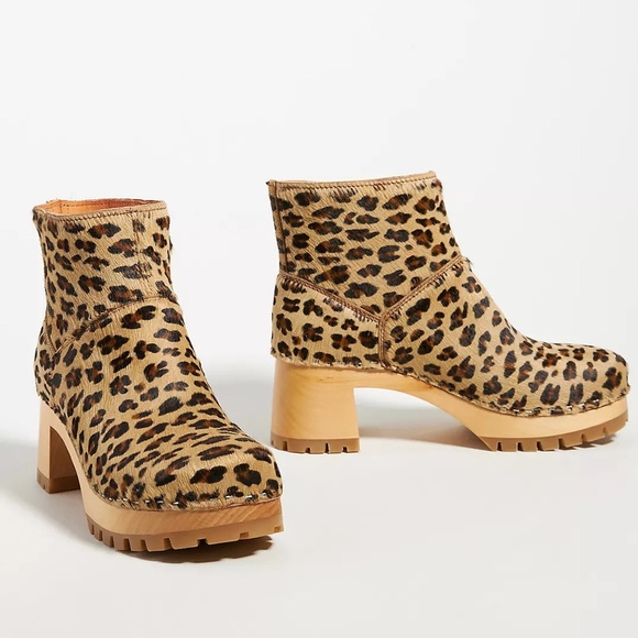 Swedish Hasbeens Leopard Calf Hair Clog Booties Handmade NWT $470 Size 6.5/37 - Picture 4 of 8
